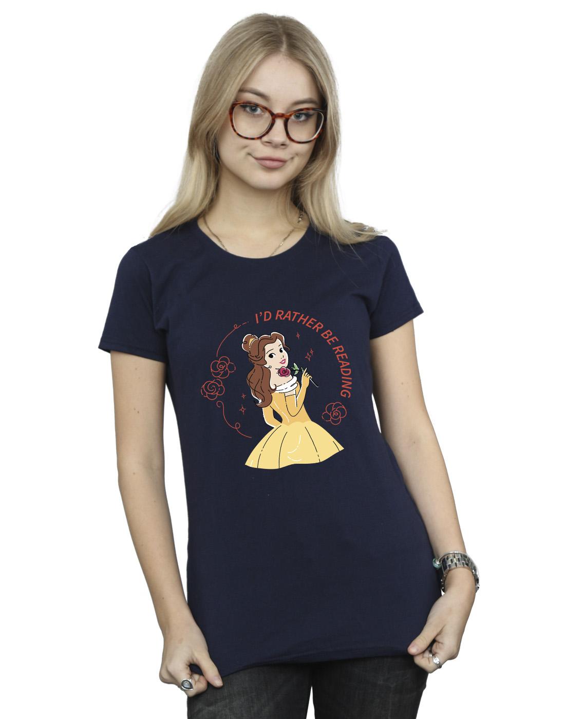 Navy Blue - Back - Disney Womens-Ladies Beauty And The Beast I´d Rather Be Reading Cotton T-Shirt