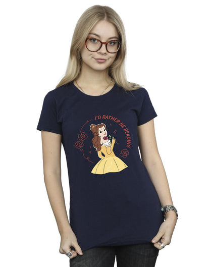 Navy Blue - Back - Disney Womens-Ladies Beauty And The Beast I´d Rather Be Reading Cotton T-Shirt