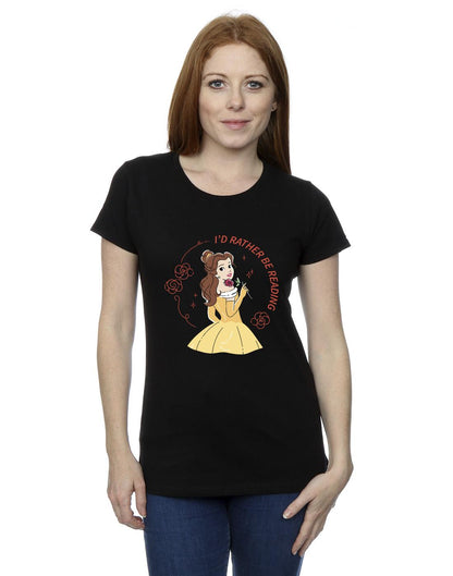 Black - Back - Disney Womens-Ladies Beauty And The Beast I´d Rather Be Reading Cotton T-Shirt