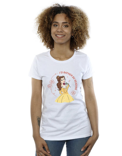 White - Back - Disney Womens-Ladies Beauty And The Beast I´d Rather Be Reading Cotton T-Shirt