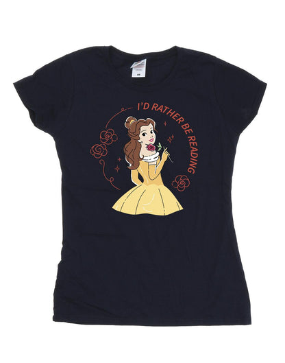 Navy Blue - Front - Disney Womens-Ladies Beauty And The Beast I´d Rather Be Reading Cotton T-Shirt