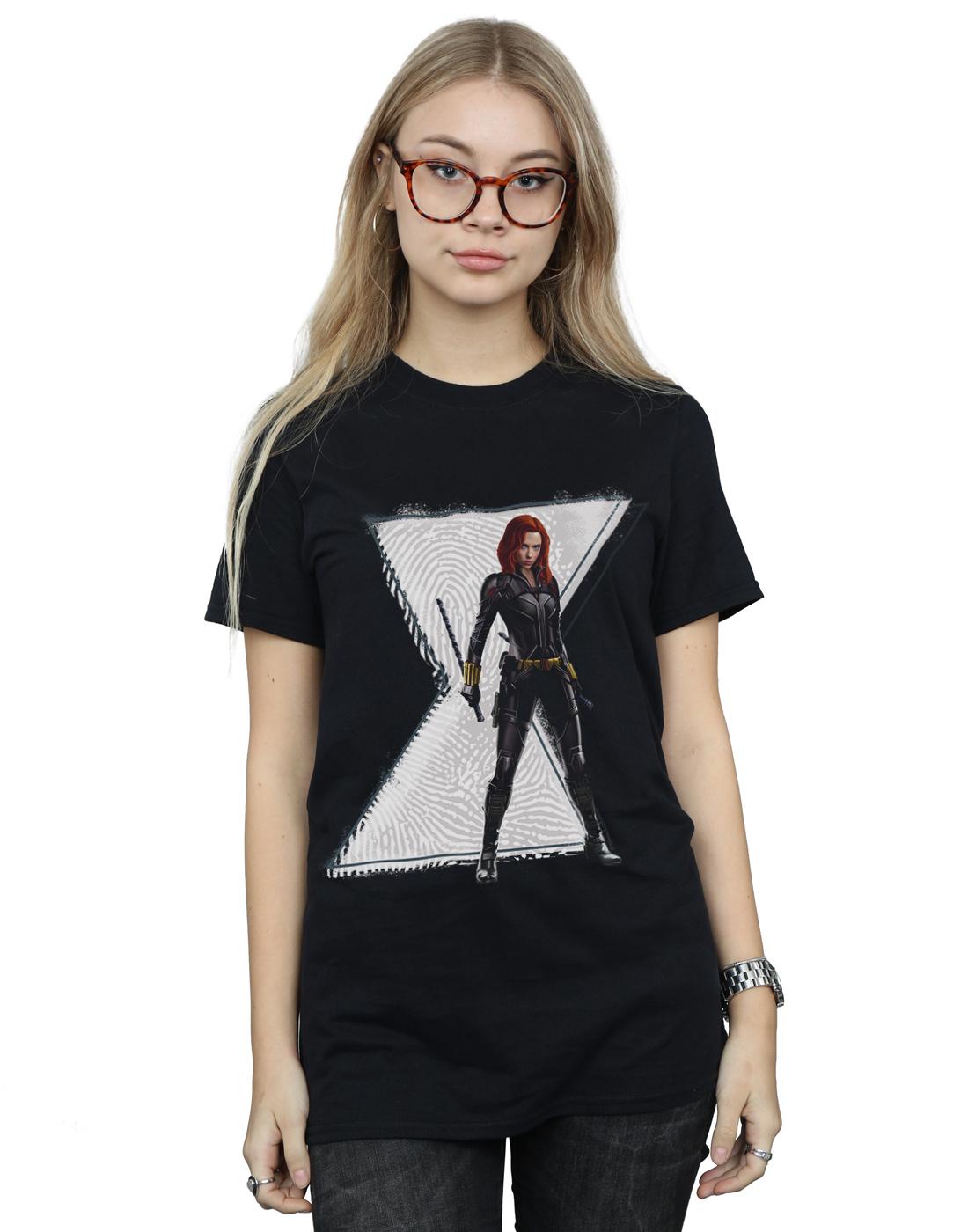 Black - Back - Marvel Womens-Ladies Black Widow Movie Natasha Logo Cotton Boyfriend T-Shirt