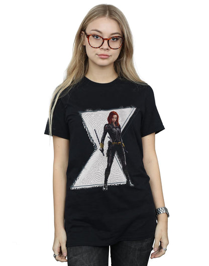 Black - Back - Marvel Womens-Ladies Black Widow Movie Natasha Logo Cotton Boyfriend T-Shirt