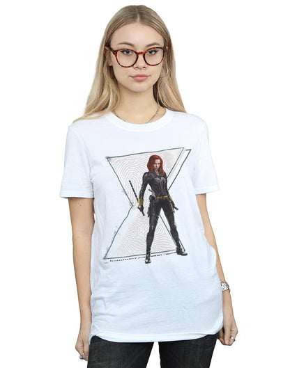 White - Back - Marvel Womens-Ladies Black Widow Movie Natasha Logo Cotton Boyfriend T-Shirt