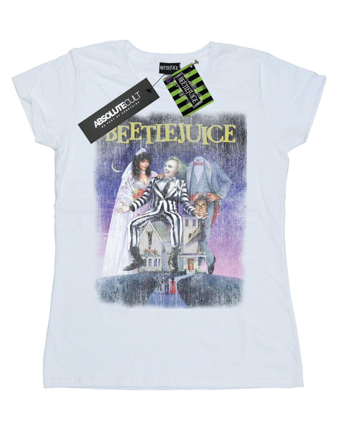 White - Front - Beetlejuice Womens-Ladies Distressed Poster Cotton T-Shirt
