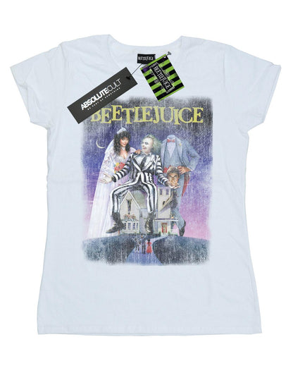 White - Front - Beetlejuice Womens-Ladies Distressed Poster Cotton T-Shirt