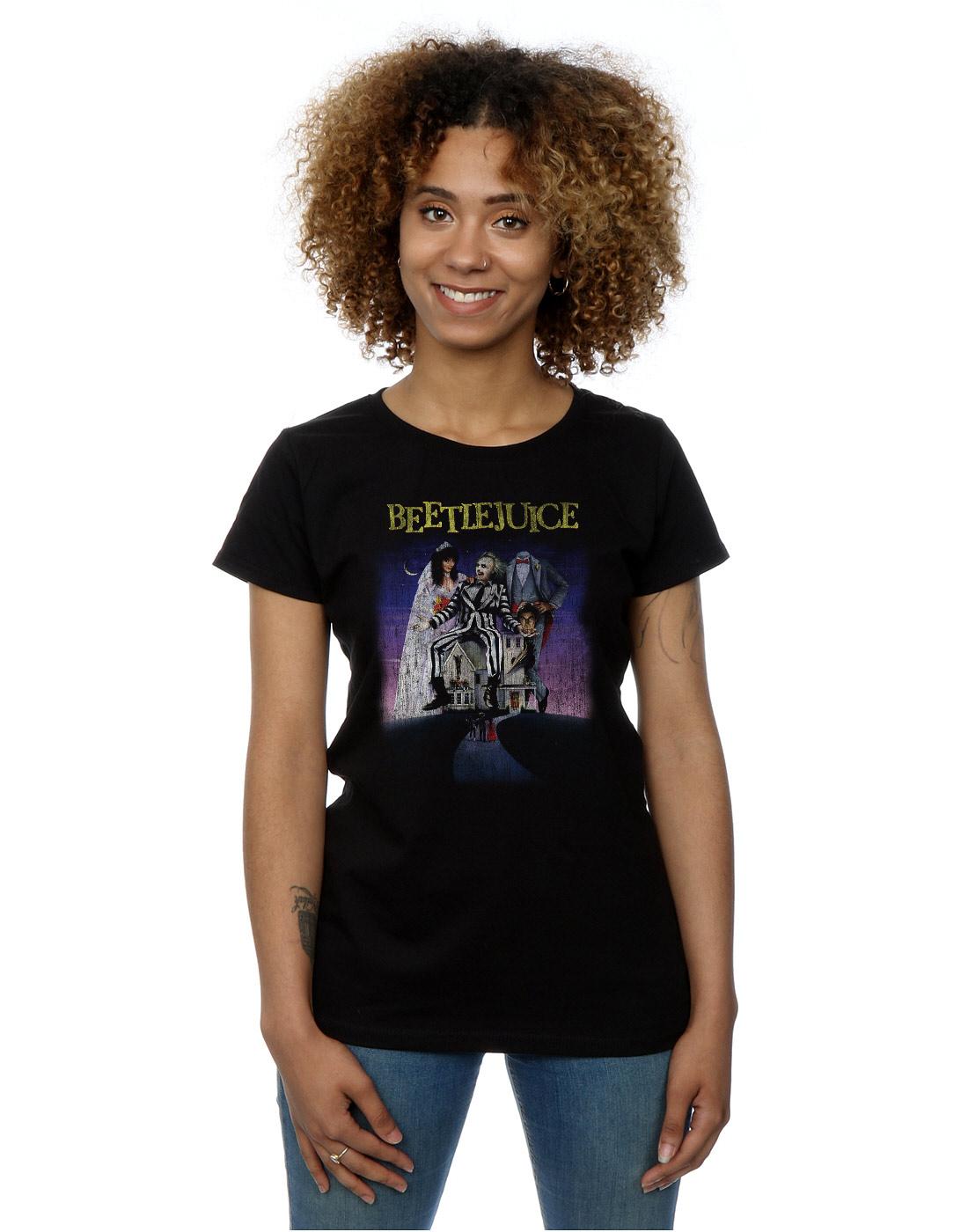 Black - Back - Beetlejuice Womens-Ladies Distressed Poster Cotton T-Shirt