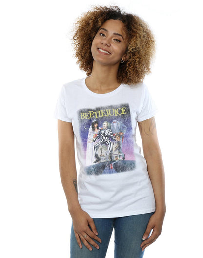 White - Back - Beetlejuice Womens-Ladies Distressed Poster Cotton T-Shirt