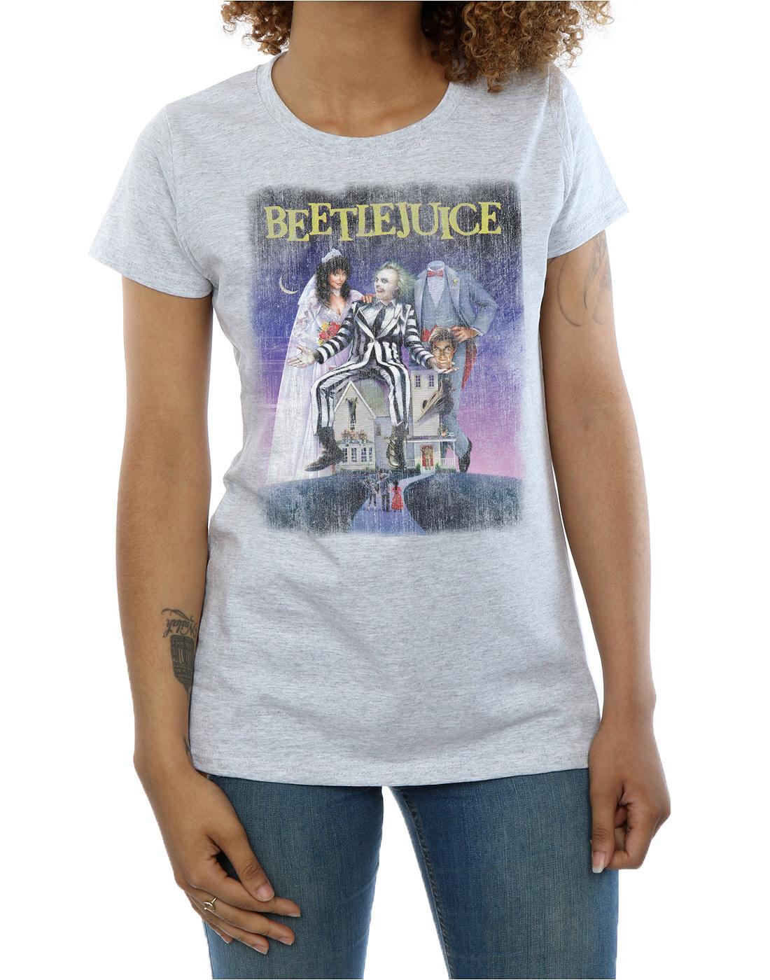 Sports Grey - Side - Beetlejuice Womens-Ladies Distressed Poster Cotton T-Shirt