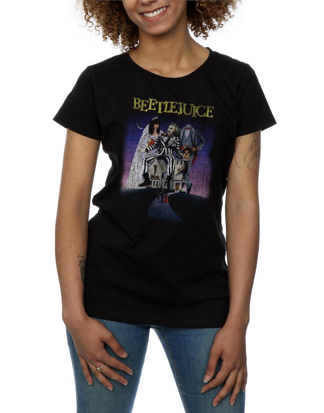 Black - Side - Beetlejuice Womens-Ladies Distressed Poster Cotton T-Shirt