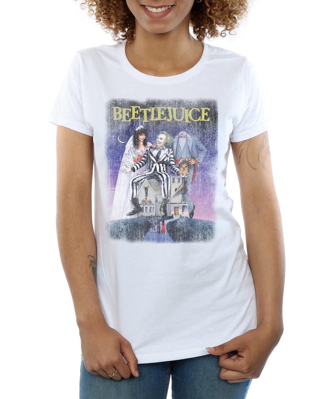White - Side - Beetlejuice Womens-Ladies Distressed Poster Cotton T-Shirt