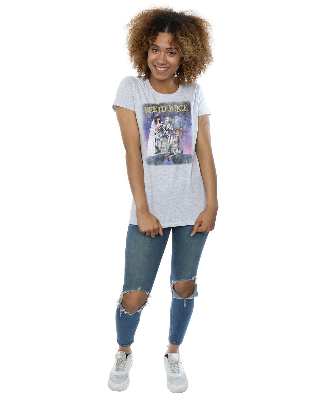 Sports Grey - Lifestyle - Beetlejuice Womens-Ladies Distressed Poster Cotton T-Shirt