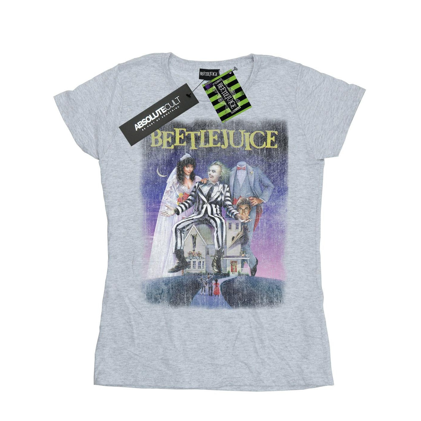 Sports Grey - Front - Beetlejuice Womens-Ladies Distressed Poster Cotton T-Shirt
