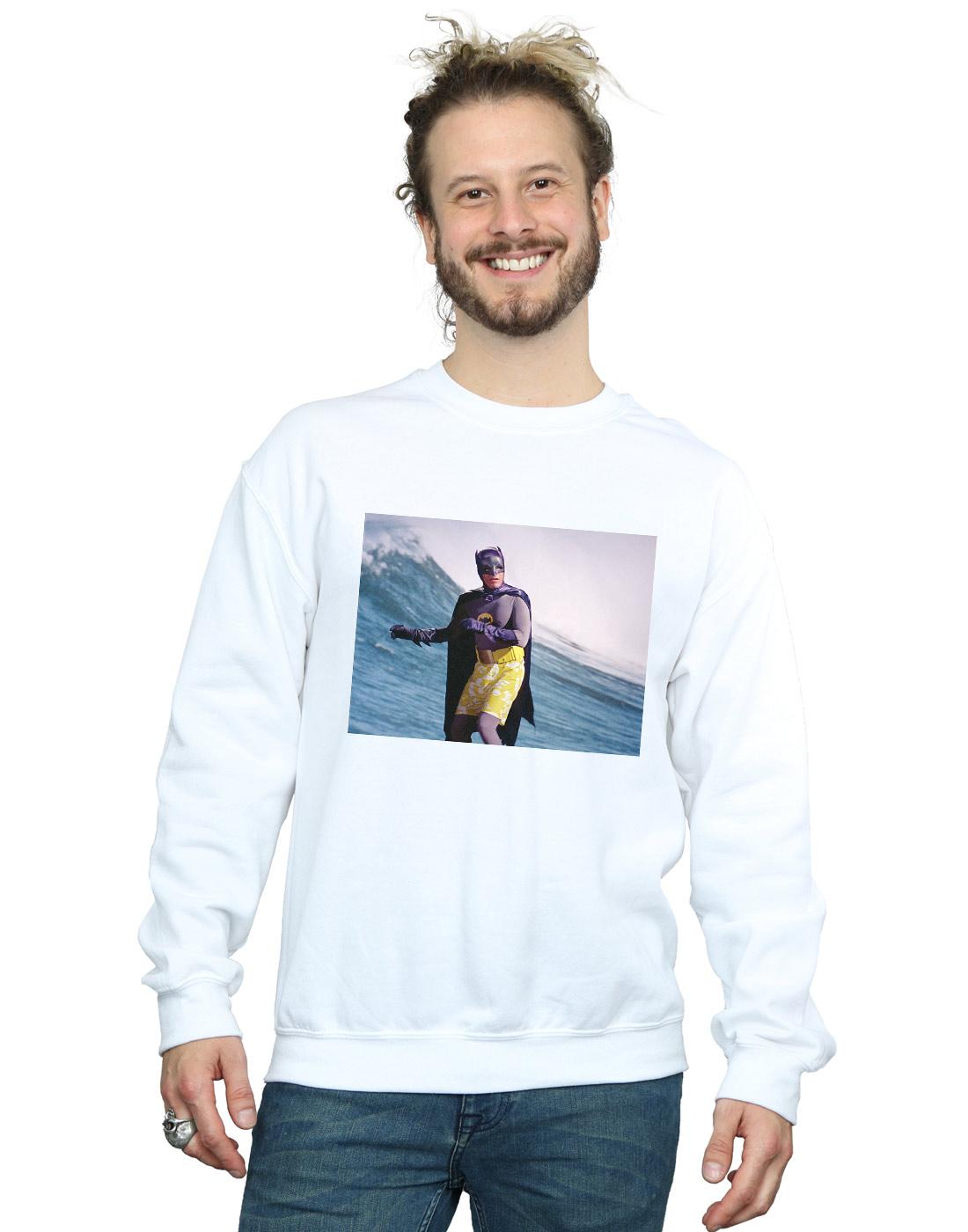 White - Back - DC Comics Mens Batman TV Series Surfing Still Cotton Sweatshirt