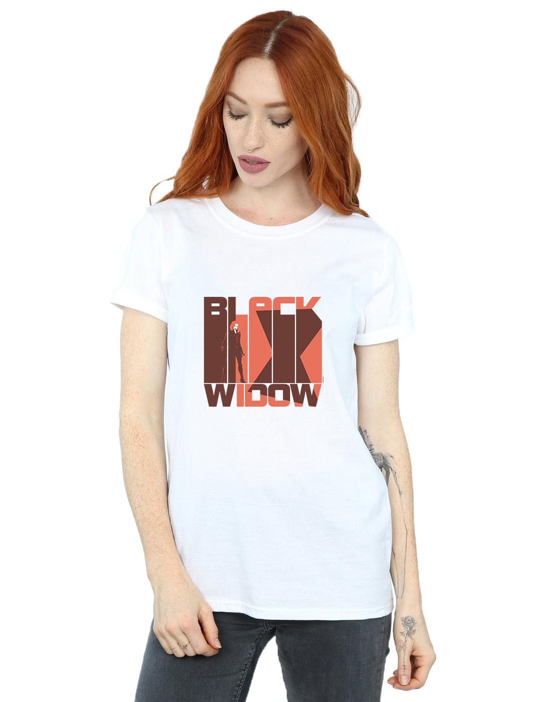 White - Back - Marvel Womens-Ladies Black Widow Movie Bars Logo Cotton Boyfriend T-Shirt