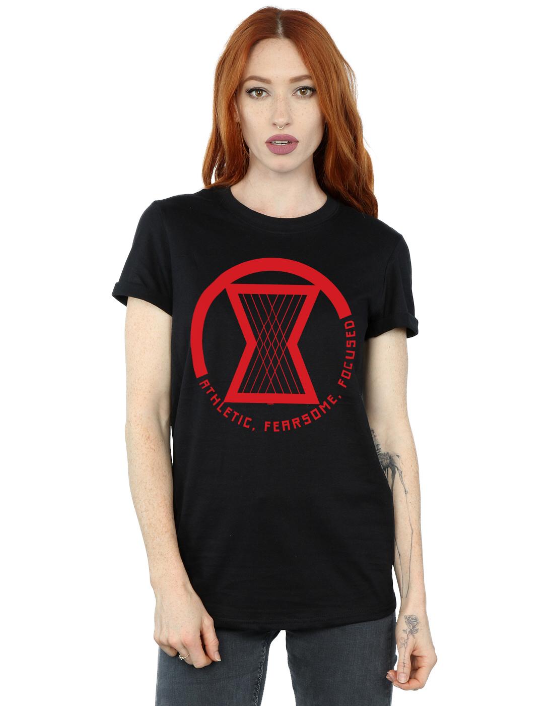 Black - Back - Marvel Womens-Ladies Black Widow Movie Athletic Logo Cotton Boyfriend T-Shirt