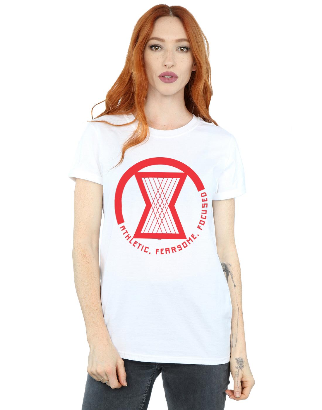 White - Back - Marvel Womens-Ladies Black Widow Movie Athletic Logo Cotton Boyfriend T-Shirt