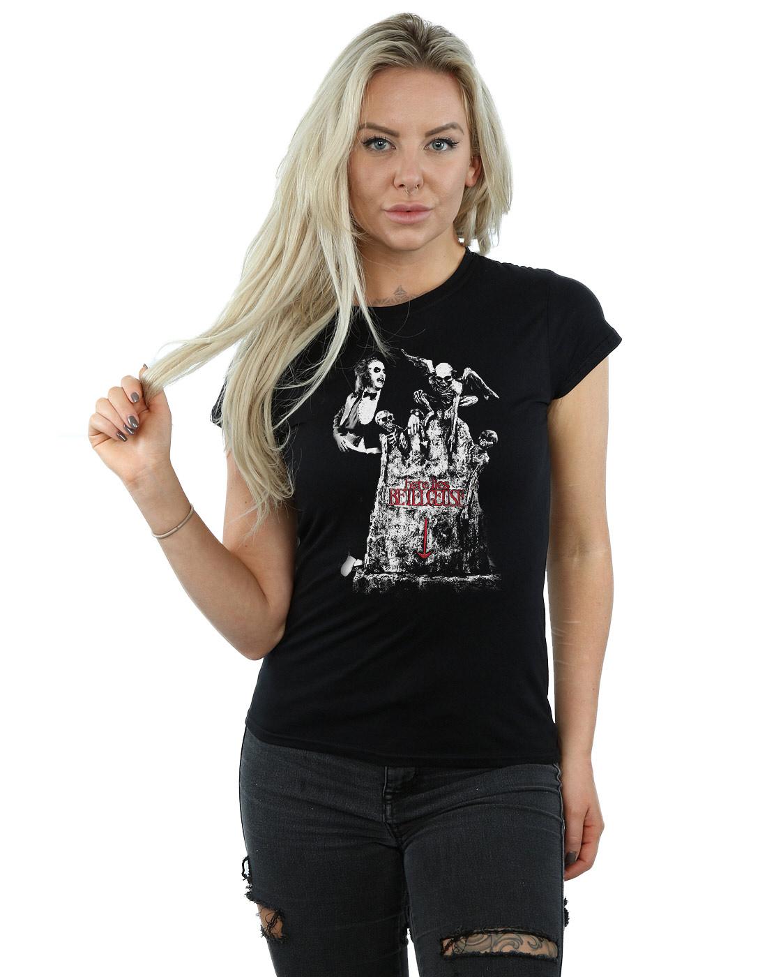 Black - Back - Beetlejuice Womens-Ladies Graveyard Pose Cotton T-Shirt