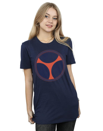Navy Blue - Back - Marvel Womens-Ladies Black Widow Movie Taskmaster Distressed Shield Cotton Boyfriend T-Shirt
