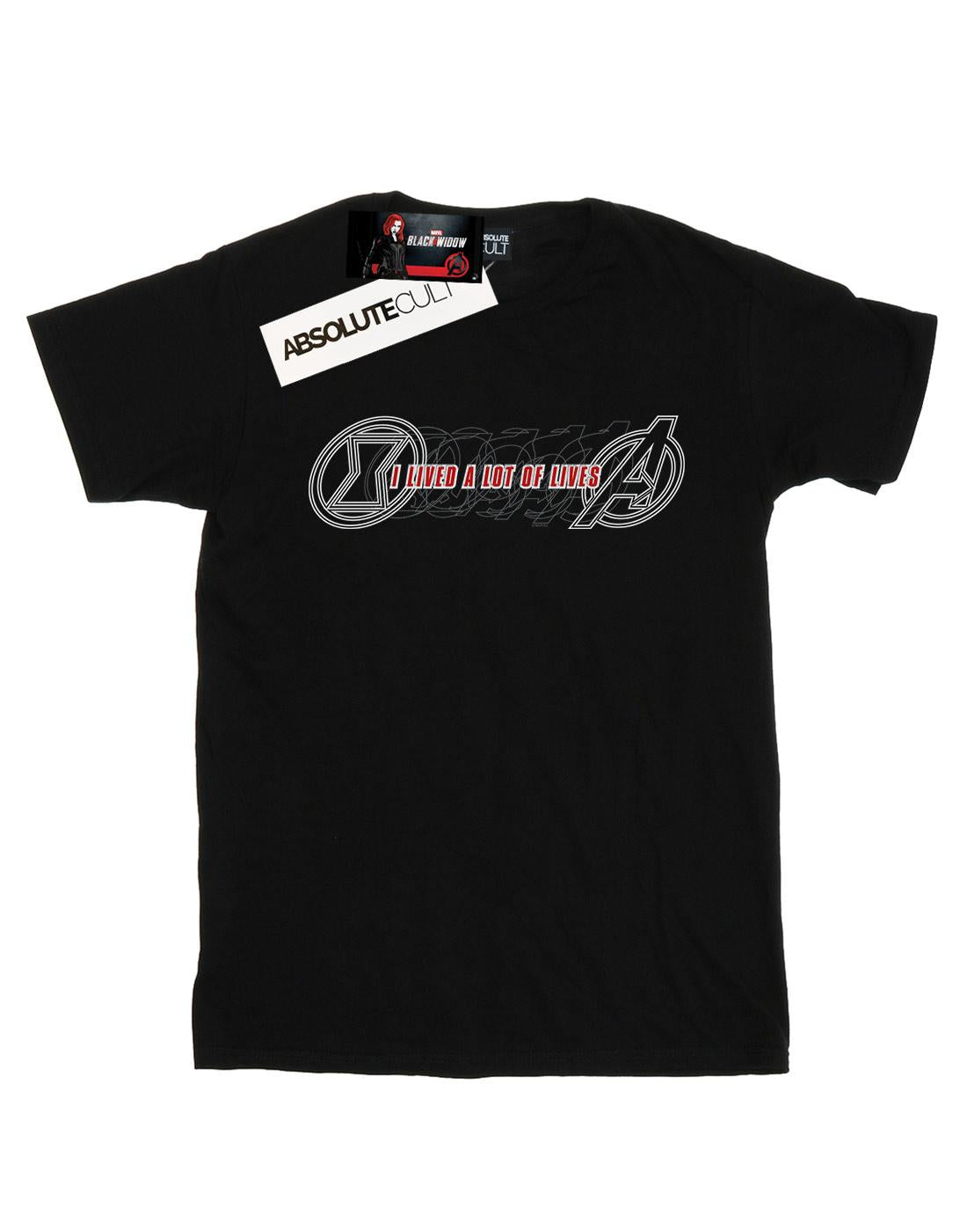 Black - Front - Marvel Womens-Ladies Black Widow Movie Lots Of Lives Cotton Boyfriend T-Shirt