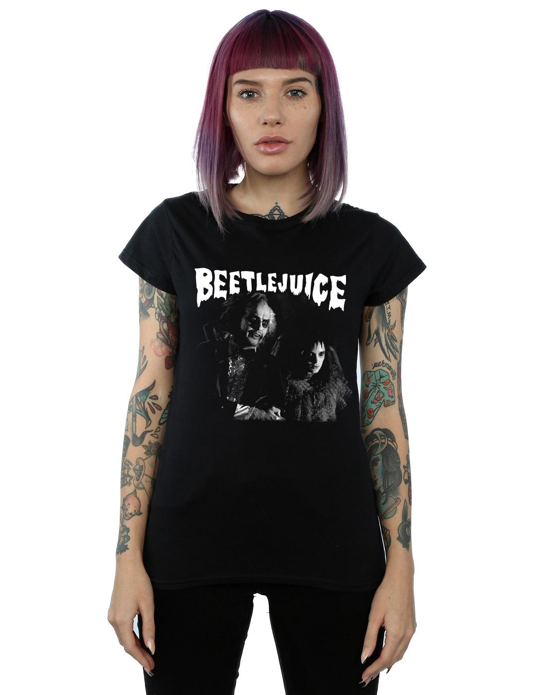 Black - Back - Beetlejuice Womens-Ladies Monochrome Pair Cotton T-Shirt
