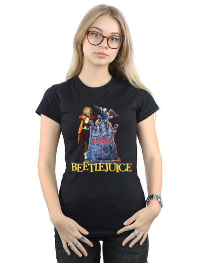Black - Back - Beetlejuice Womens-Ladies Here Lies Cotton T-Shirt