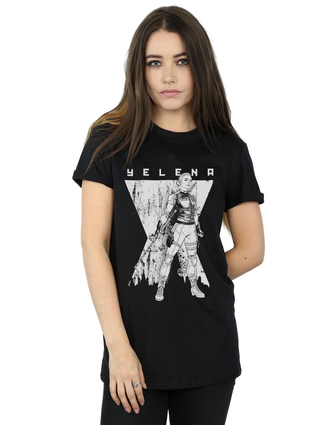 Black - Back - Marvel Womens-Ladies Black Widow Movie Yelena Romanoff Mono Cotton Boyfriend T-Shirt