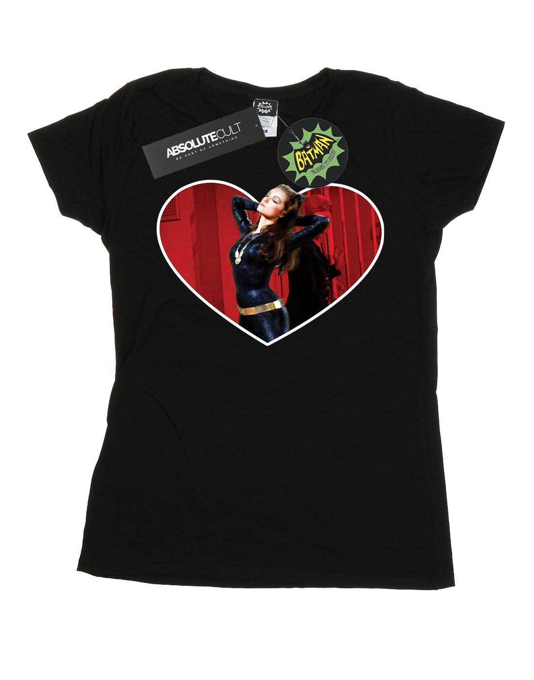 Black - Front - DC Comics Womens-Ladies Batman TV Series Catwoman Heart Cotton T-Shirt
