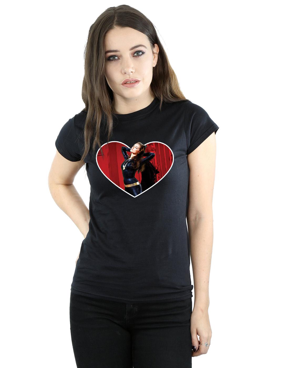 Black - Back - DC Comics Womens-Ladies Batman TV Series Catwoman Heart Cotton T-Shirt
