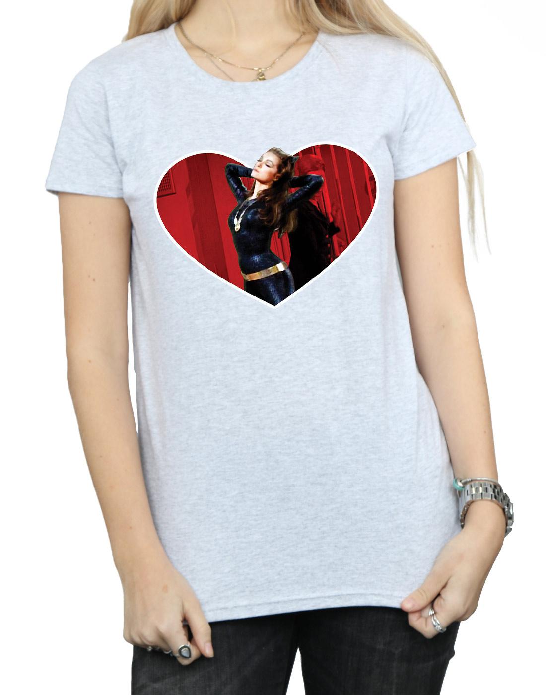 Sports Grey - Side - DC Comics Womens-Ladies Batman TV Series Catwoman Heart Cotton T-Shirt