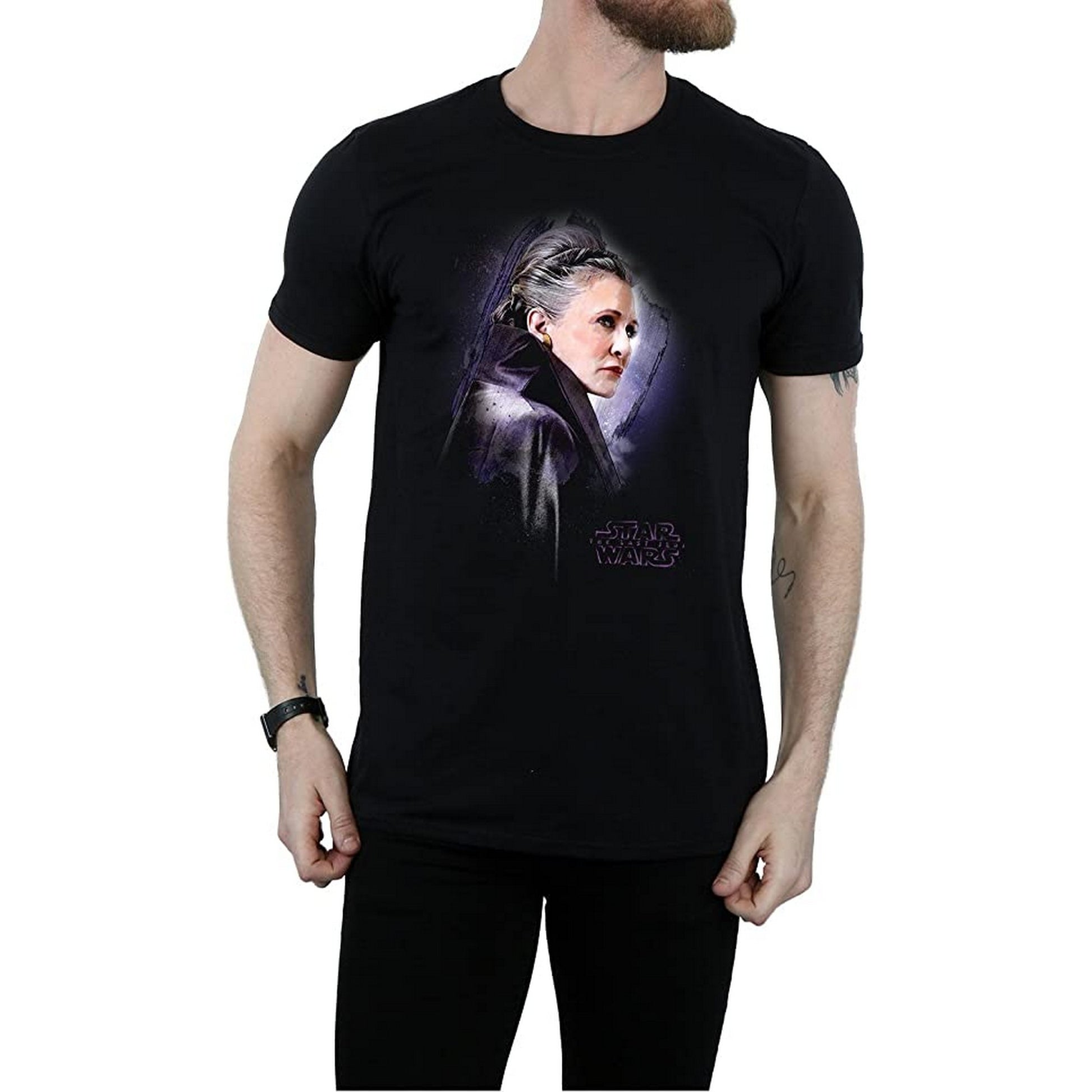 Black - Side - Star Wars: The Last Jedi Mens Princess Leia Brushed Cotton T-Shirt