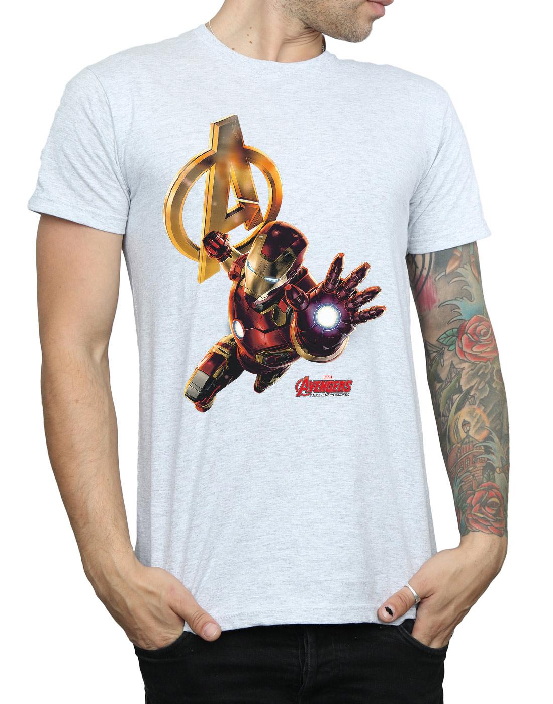 Sports Grey - Side - Marvel Mens Iron Man Pose T-Shirt