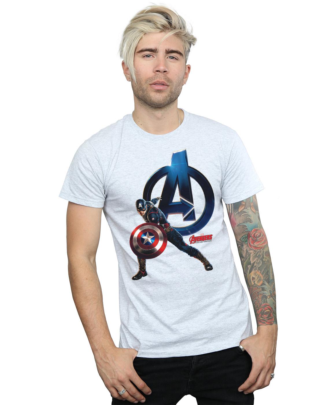 Sports Grey - Back - Marvel Mens Captain America Pose T-Shirt