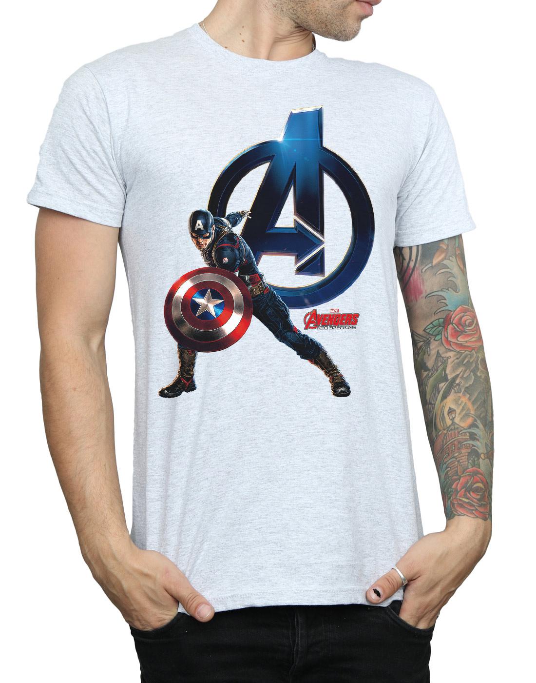 Sports Grey - Side - Marvel Mens Captain America Pose T-Shirt