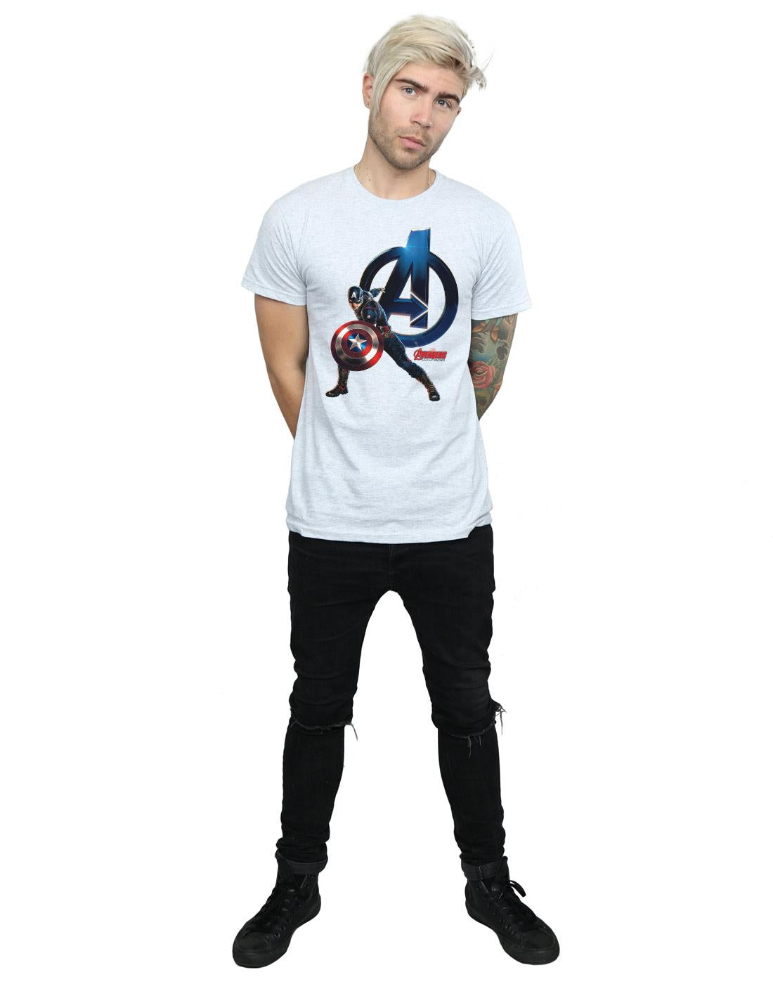 Sports Grey - Lifestyle - Marvel Mens Captain America Pose T-Shirt