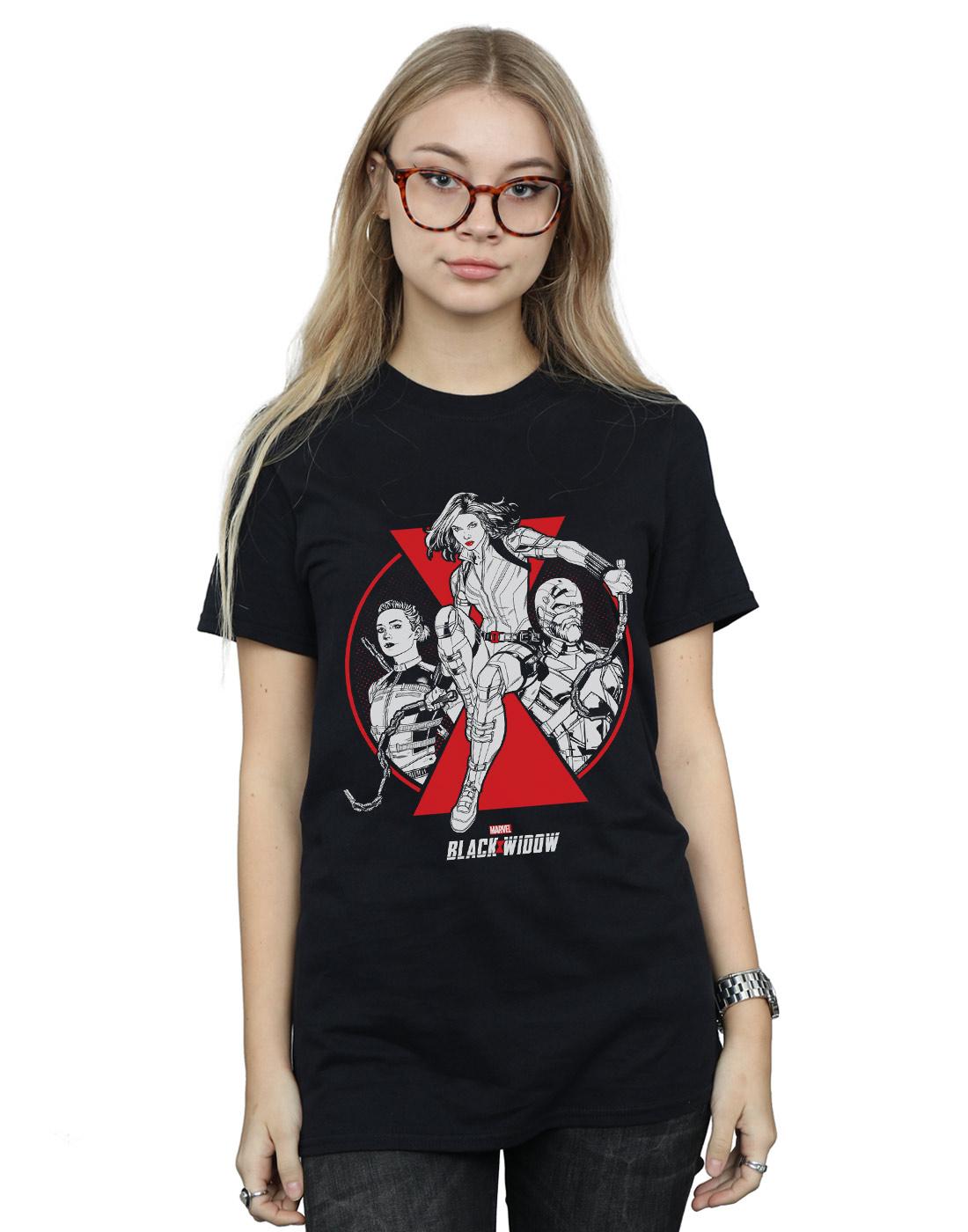 Black - Back - Marvel Womens-Ladies Black Widow Movie Character Badge Cotton Boyfriend T-Shirt