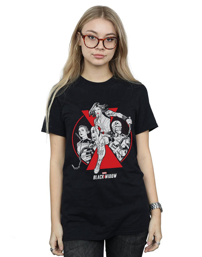 Black - Back - Marvel Womens-Ladies Black Widow Movie Character Badge Cotton Boyfriend T-Shirt