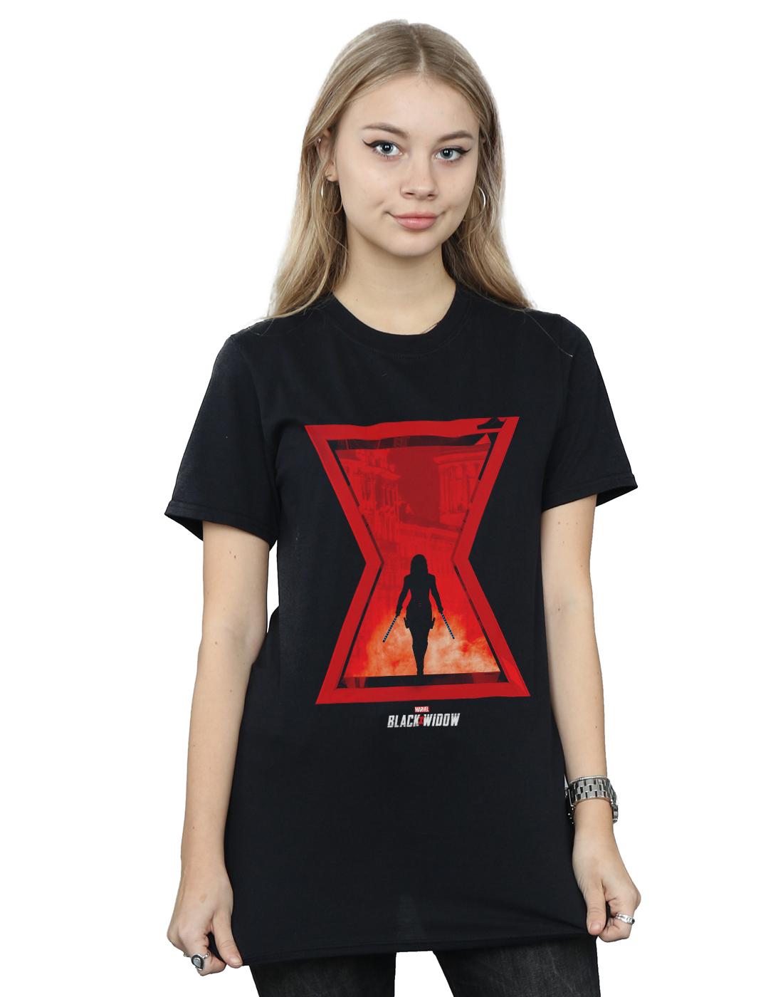 Black - Back - Marvel Womens-Ladies Black Widow Movie Icon Silhouette Cotton Boyfriend T-Shirt