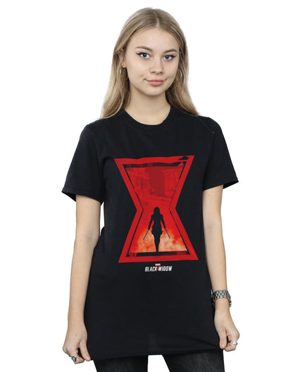 Black - Back - Marvel Womens-Ladies Black Widow Movie Icon Silhouette Cotton Boyfriend T-Shirt
