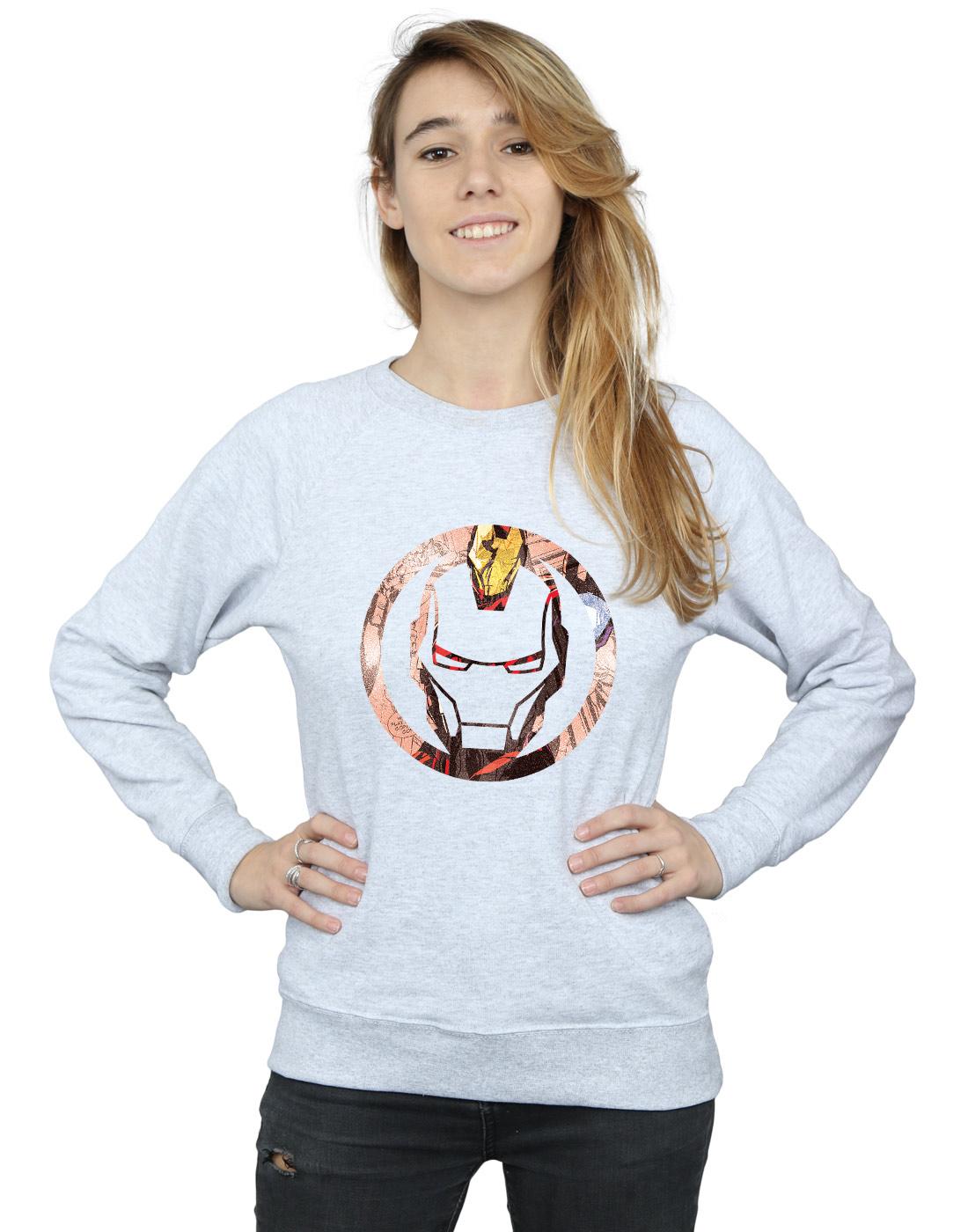 Heather Grey - Back - Marvel Womens-Ladies Iron Man Montage Symbol Sweatshirt