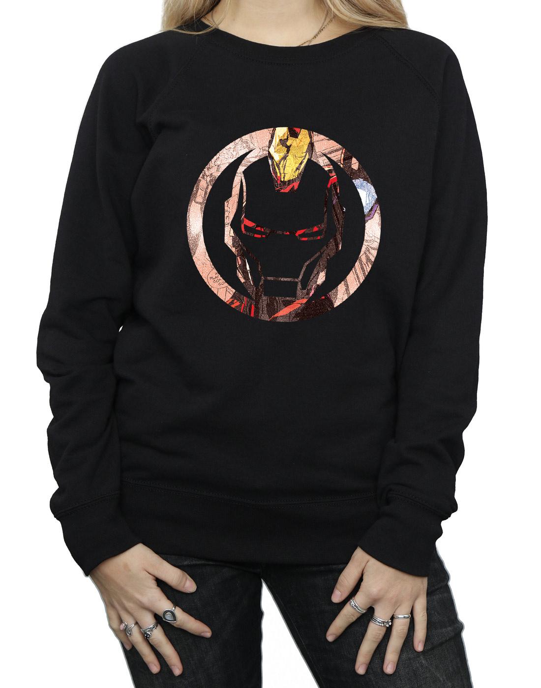 Black - Side - Marvel Womens-Ladies Iron Man Montage Symbol Sweatshirt