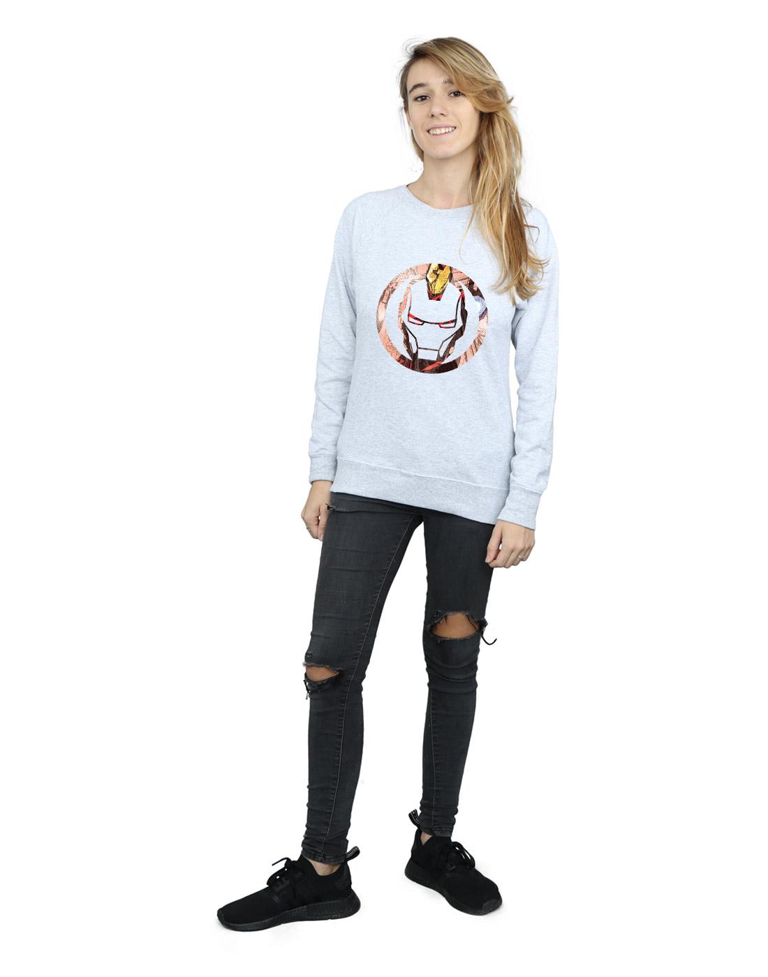 Heather Grey - Lifestyle - Marvel Womens-Ladies Iron Man Montage Symbol Sweatshirt