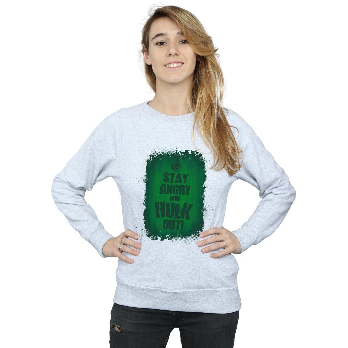 Heather Grey - Back - Marvel Womens-Ladies Hulk Stay Angry Sweatshirt