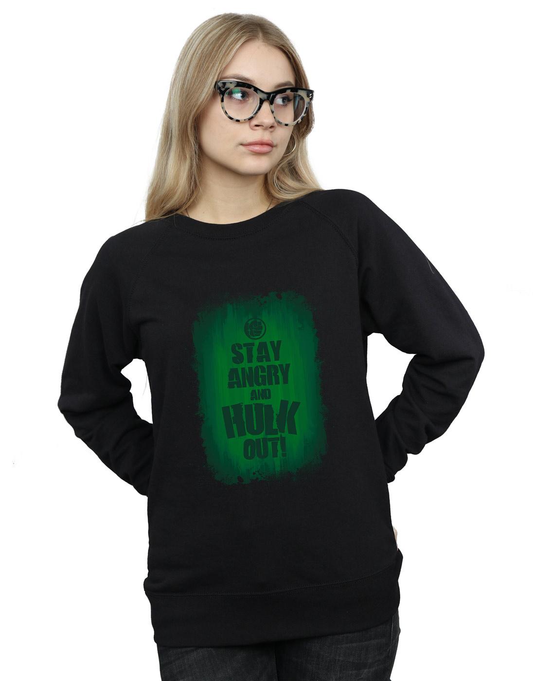 Black - Back - Marvel Womens-Ladies Hulk Stay Angry Sweatshirt