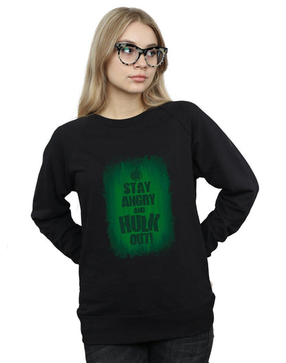 Black - Back - Marvel Womens-Ladies Hulk Stay Angry Sweatshirt