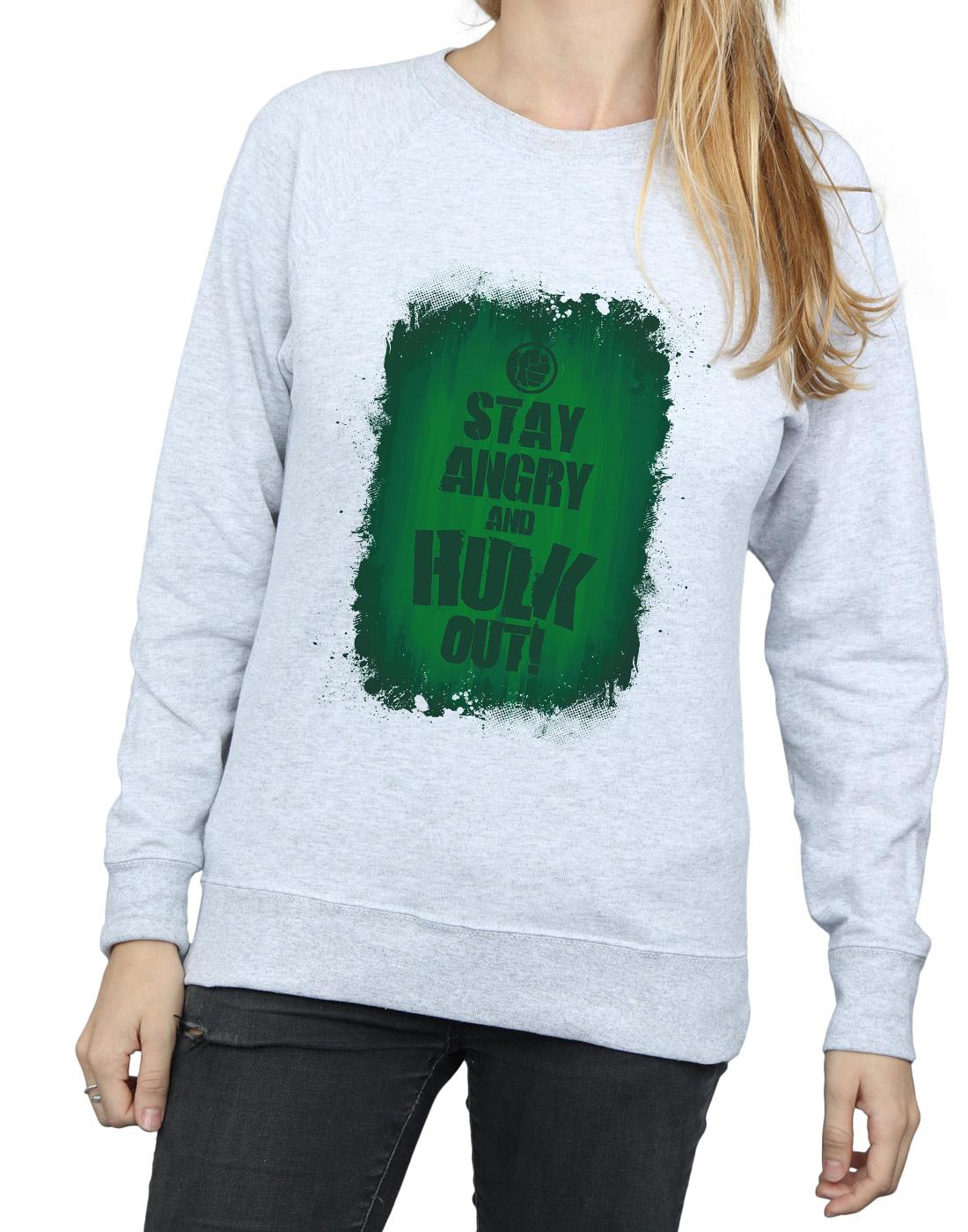Heather Grey - Side - Marvel Womens-Ladies Hulk Stay Angry Sweatshirt