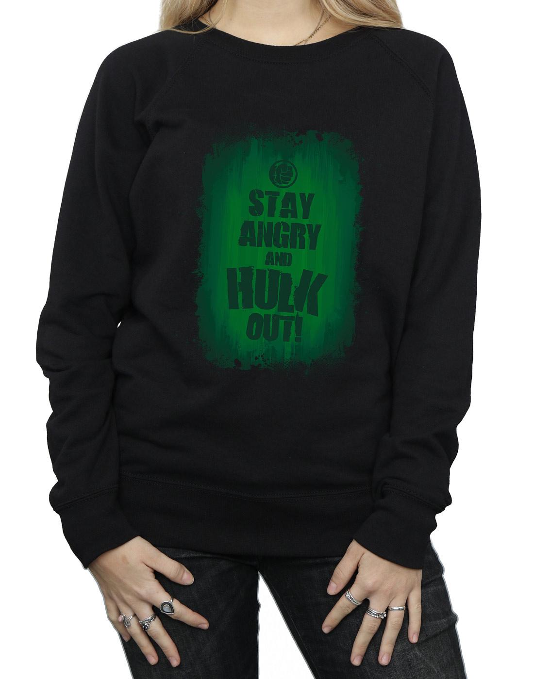 Black - Side - Marvel Womens-Ladies Hulk Stay Angry Sweatshirt