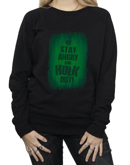 Black - Side - Marvel Womens-Ladies Hulk Stay Angry Sweatshirt