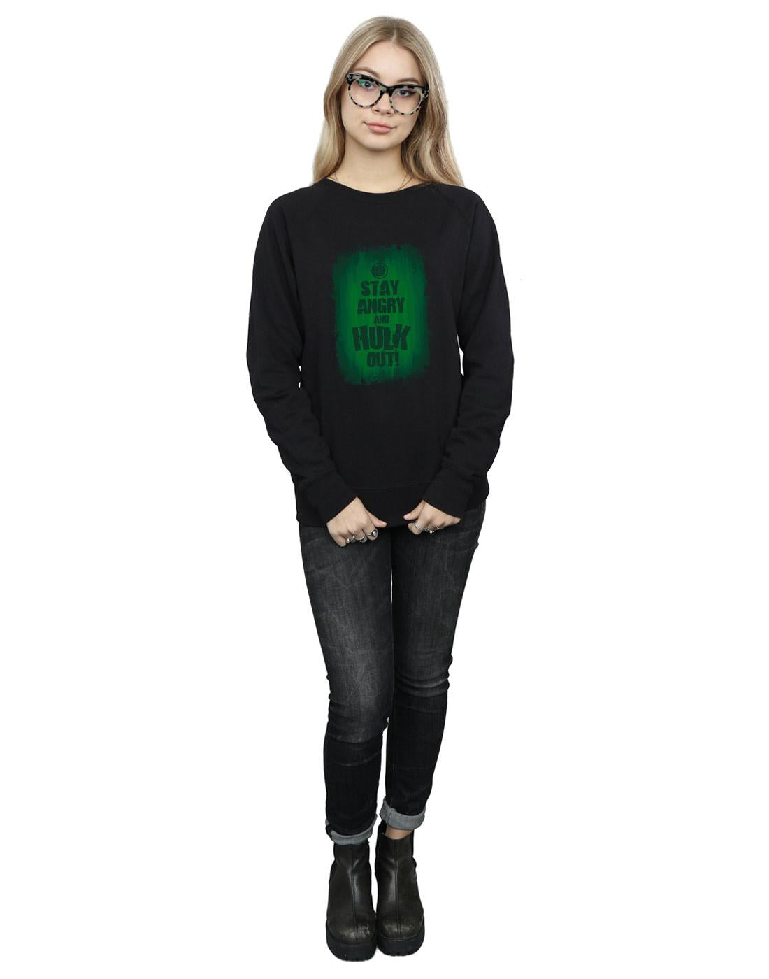 Black - Lifestyle - Marvel Womens-Ladies Hulk Stay Angry Sweatshirt
