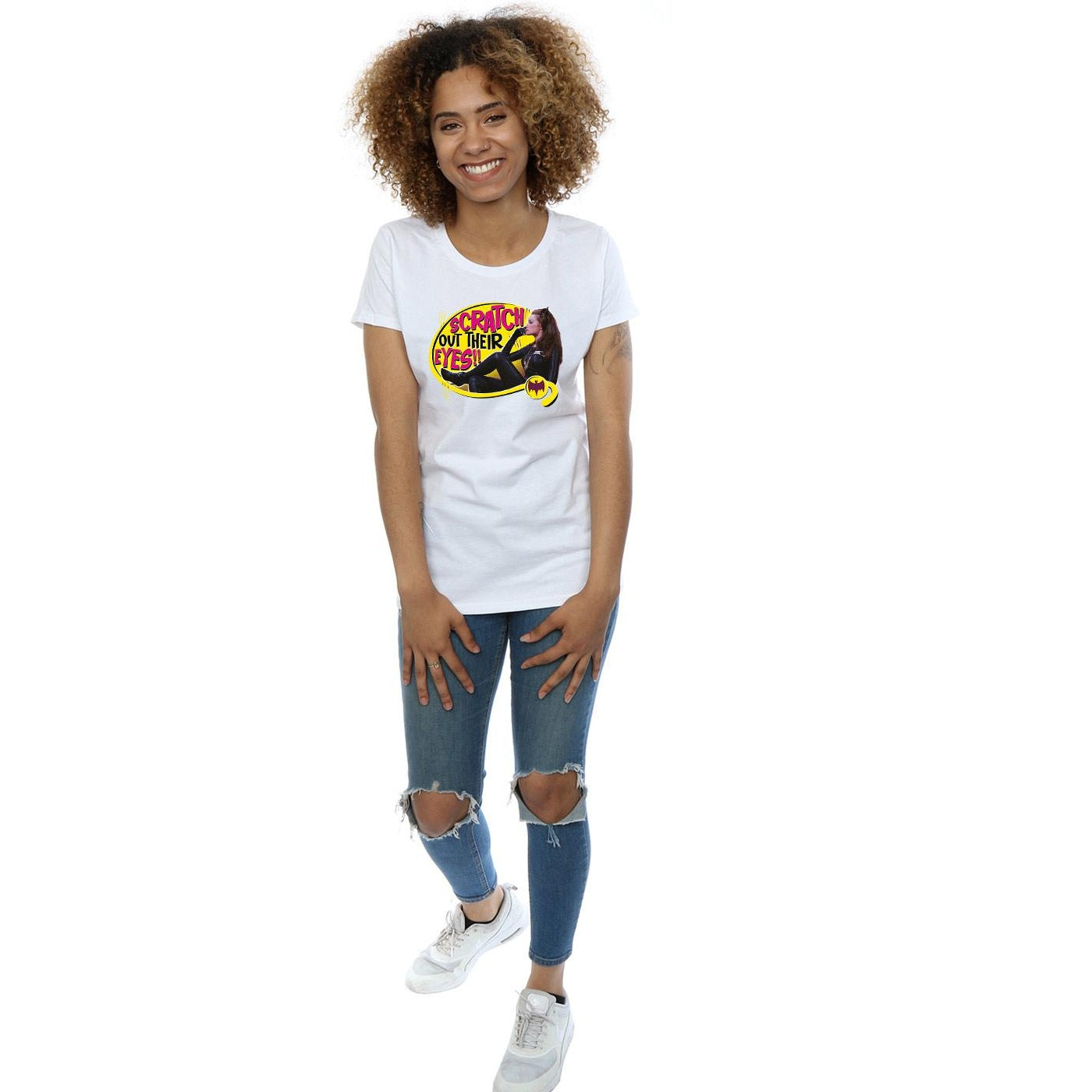 White - Lifestyle - DC Comics Womens-Ladies Batman TV Series Catwoman Scratch Cotton T-Shirt